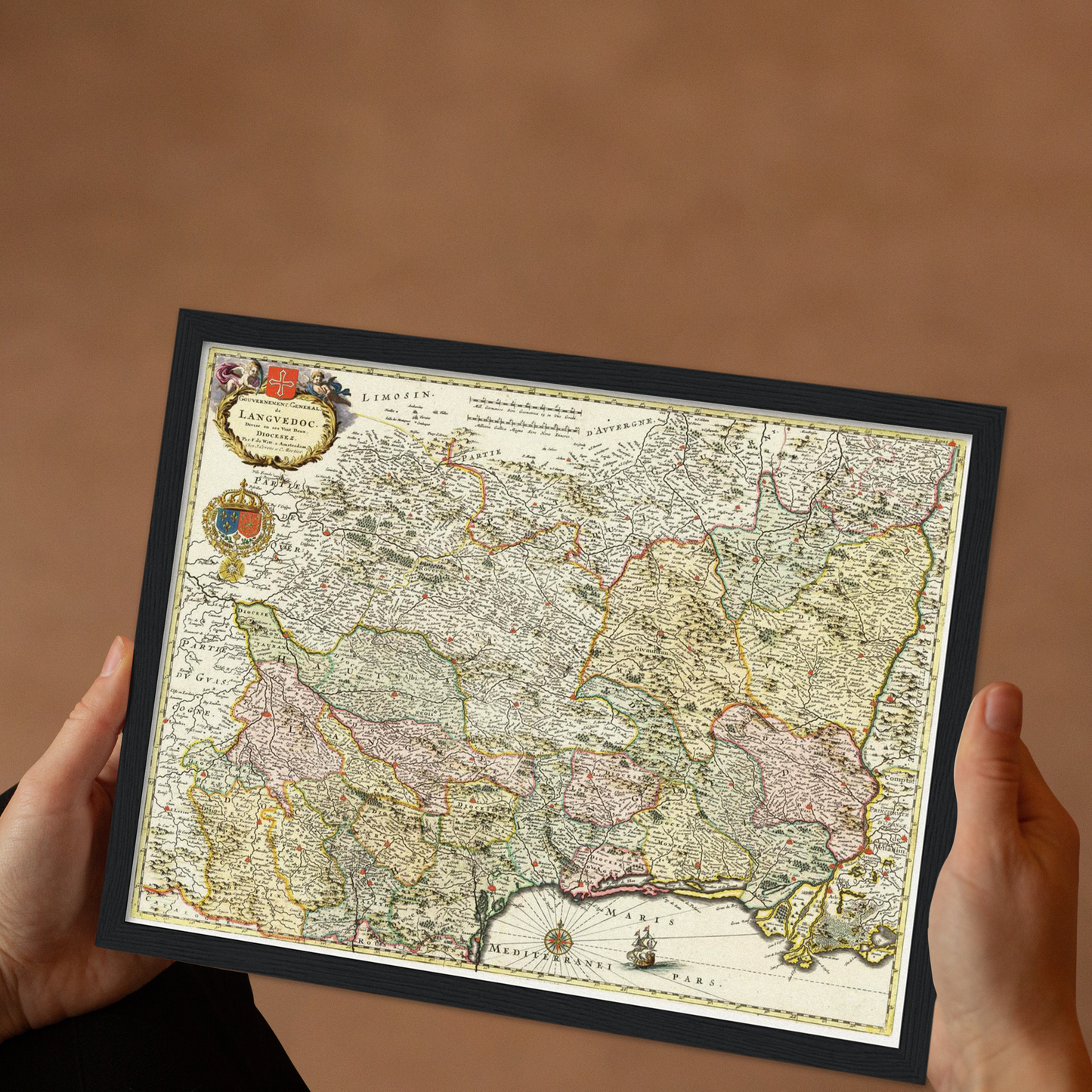 Historische Landkarte Languedoc um 1721