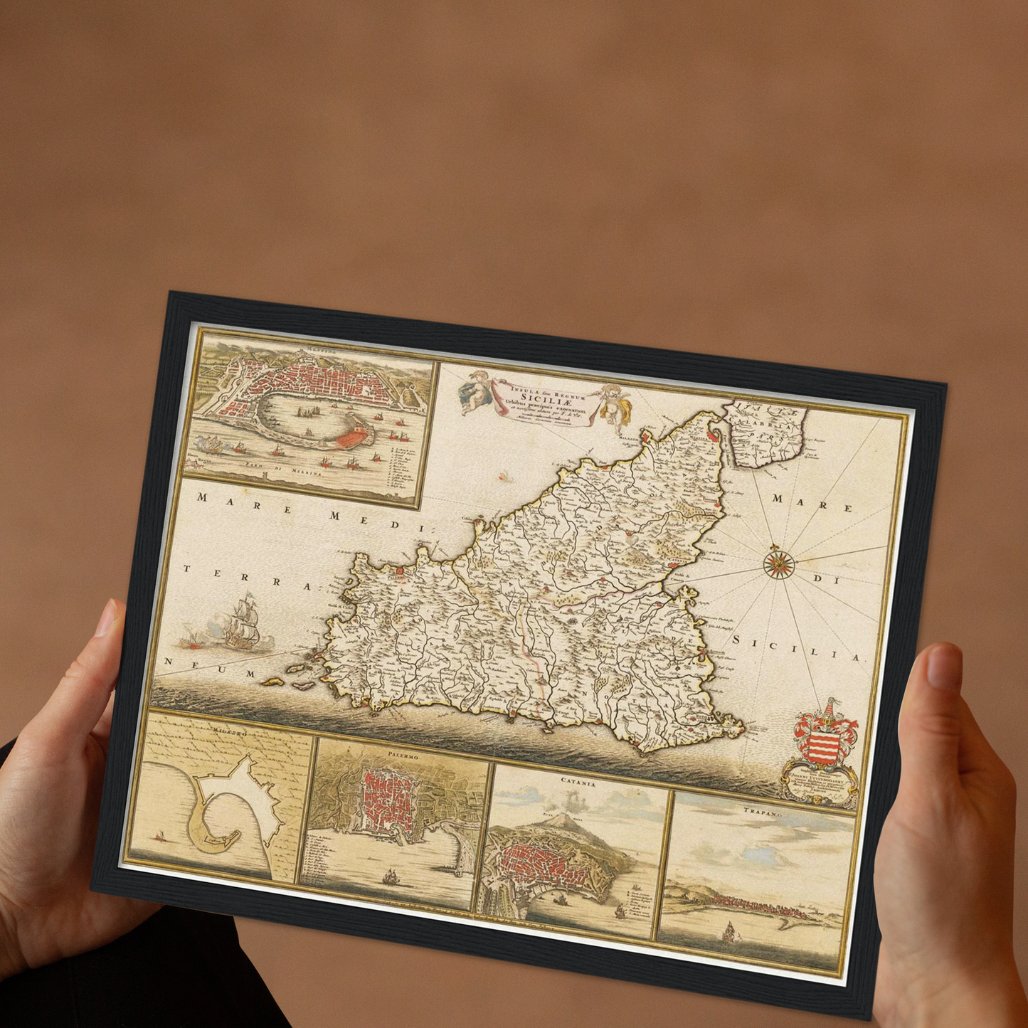 Historische Landkarte Sizilien um 1698