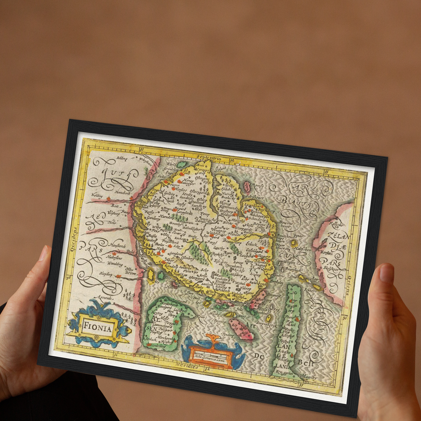 Historische Landkarte Insel Fünen um 1609