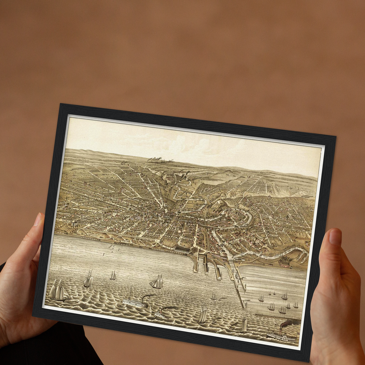 Historische Stadtansicht Cleveland um 1877