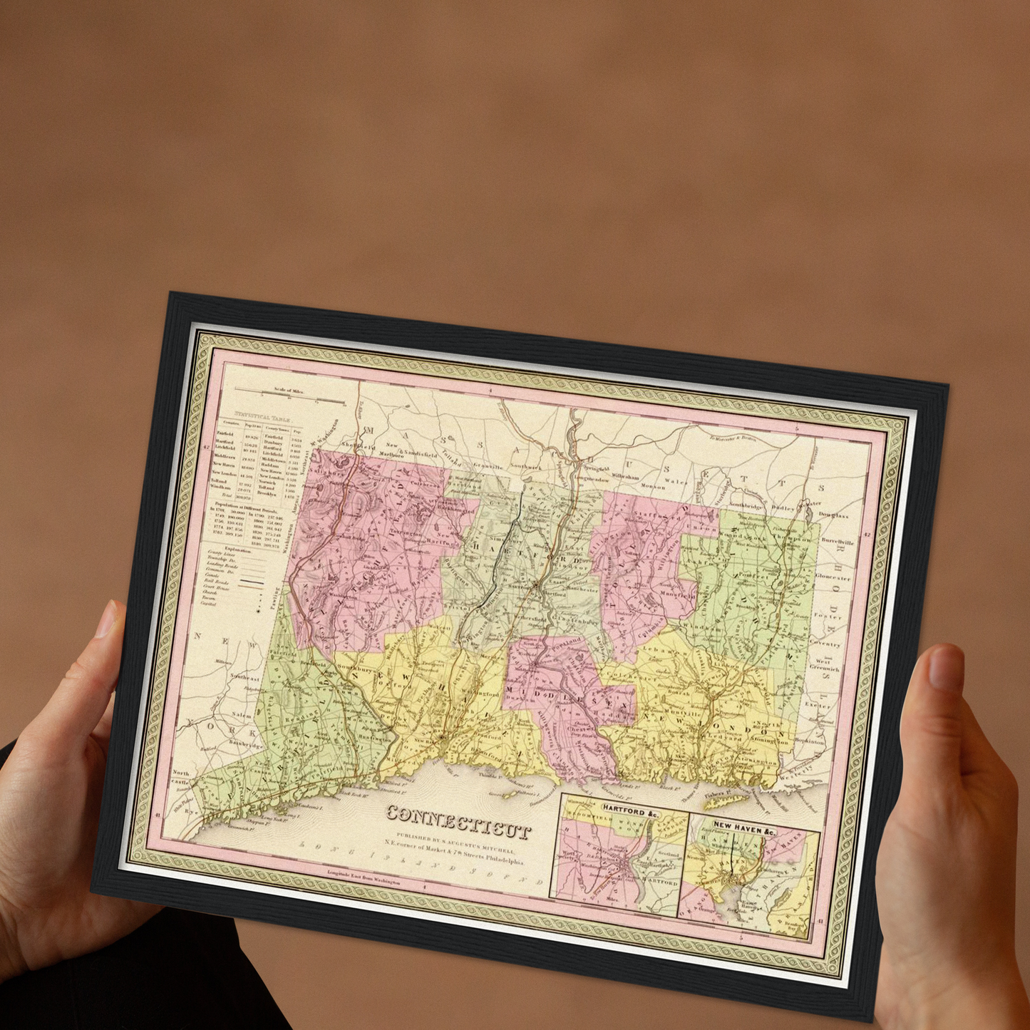 Historische Landkarte Connecticut um 1849