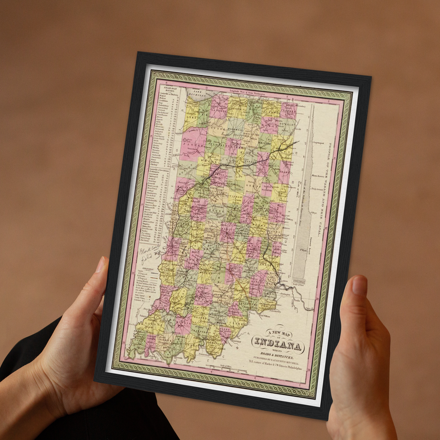 Historische Landkarte Indiana um 1849