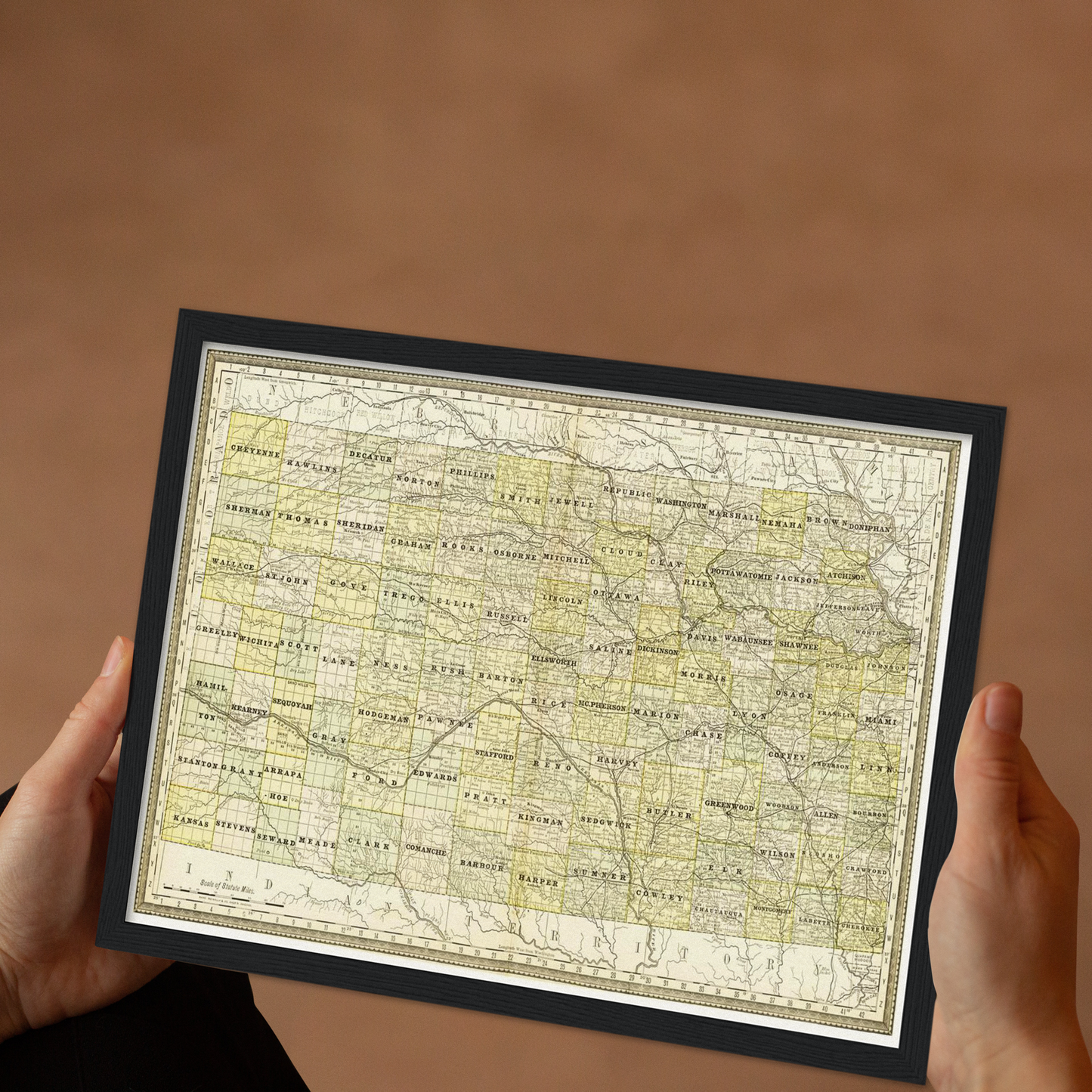 Historische Landkarte Kansas um 1882