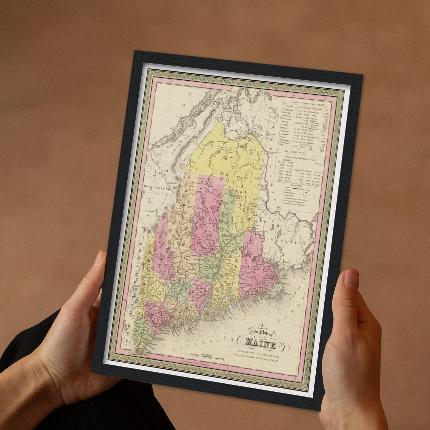 Historische Landkarte Maine um 1849