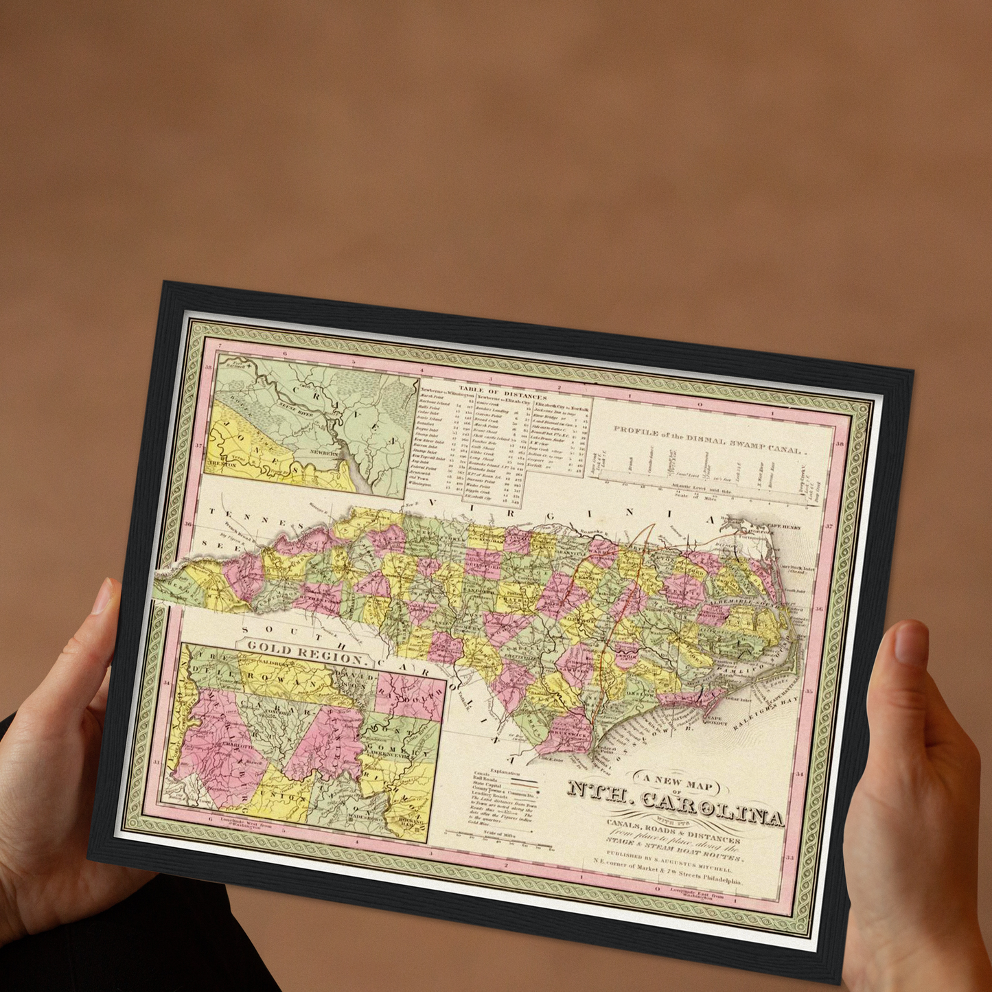 Historische Landkarte North Carolina um 1849