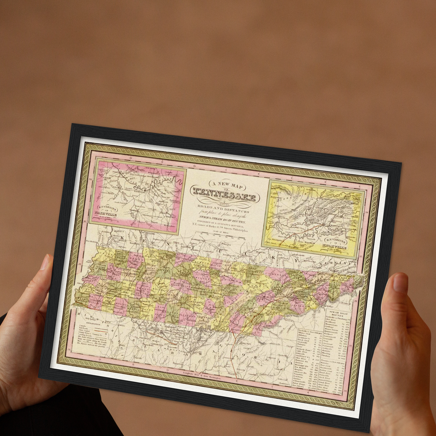 Historische Landkarte Tennessee um 1849