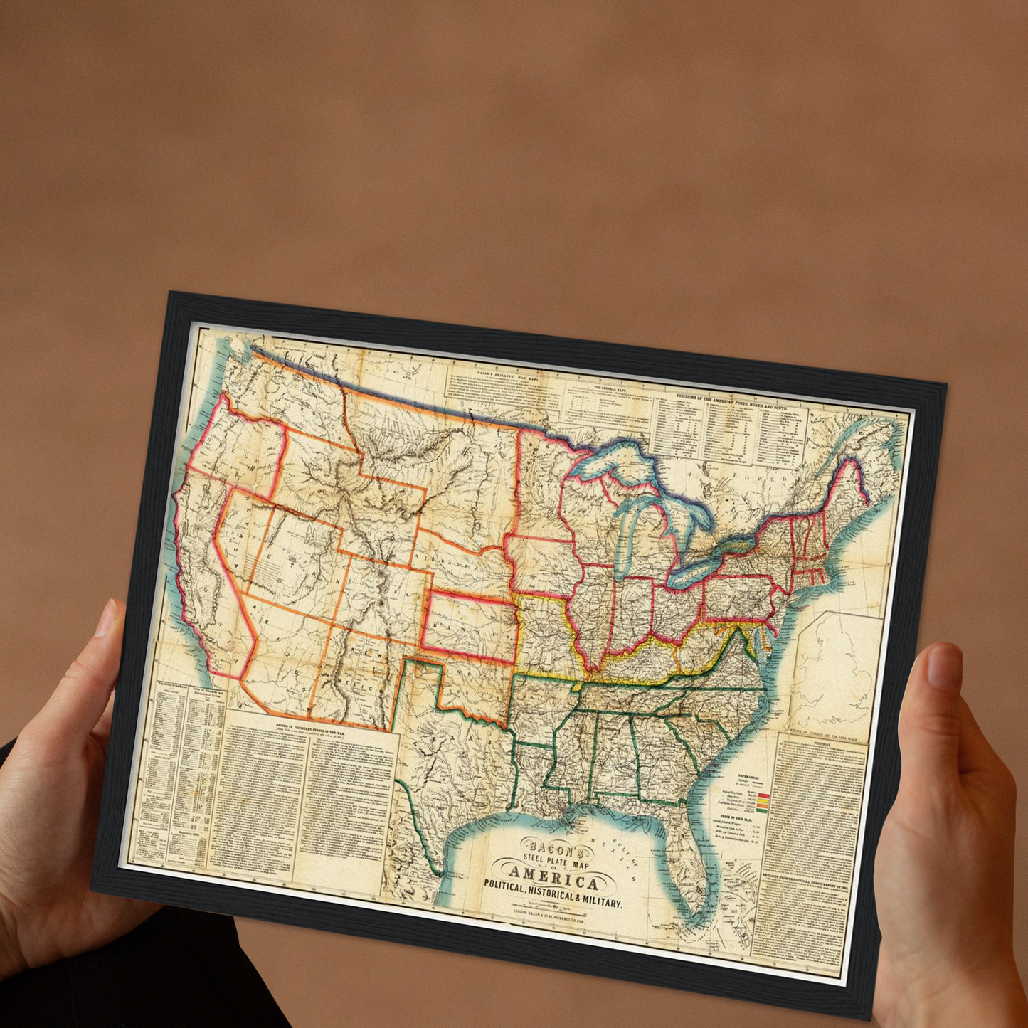 Historische Landkarte USA um 1863