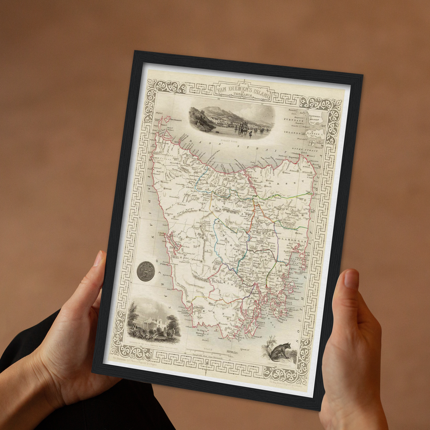 Historische Landkarte Tasmanien um 1850
