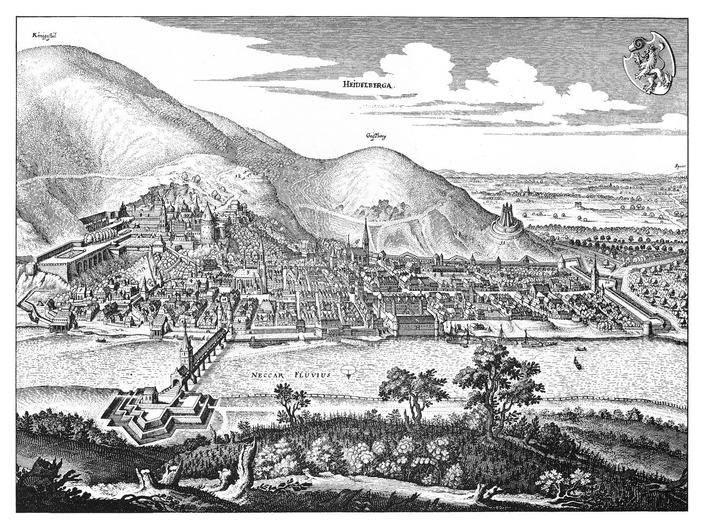 Historische Stadtansicht Heidelberg um 1645