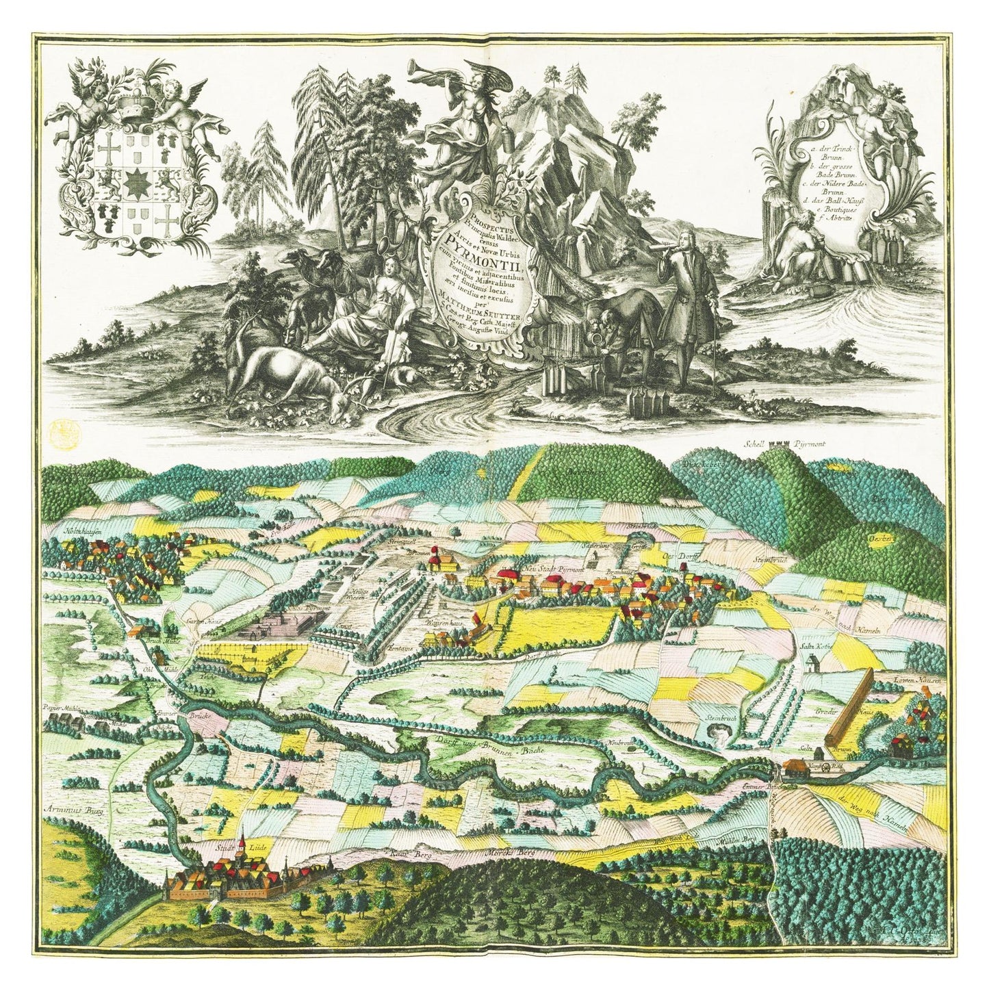 Historische Stadtansicht Bad Pyrmont um 1750