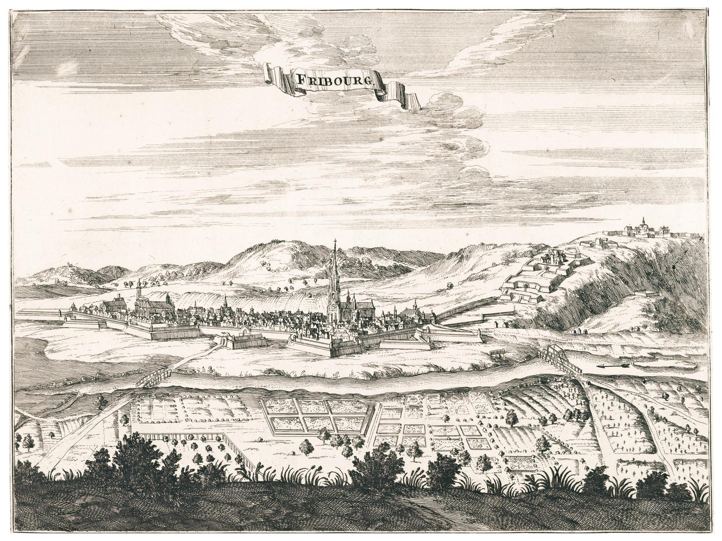Historische Stadtansicht Freiburg im Breisgau um 1695