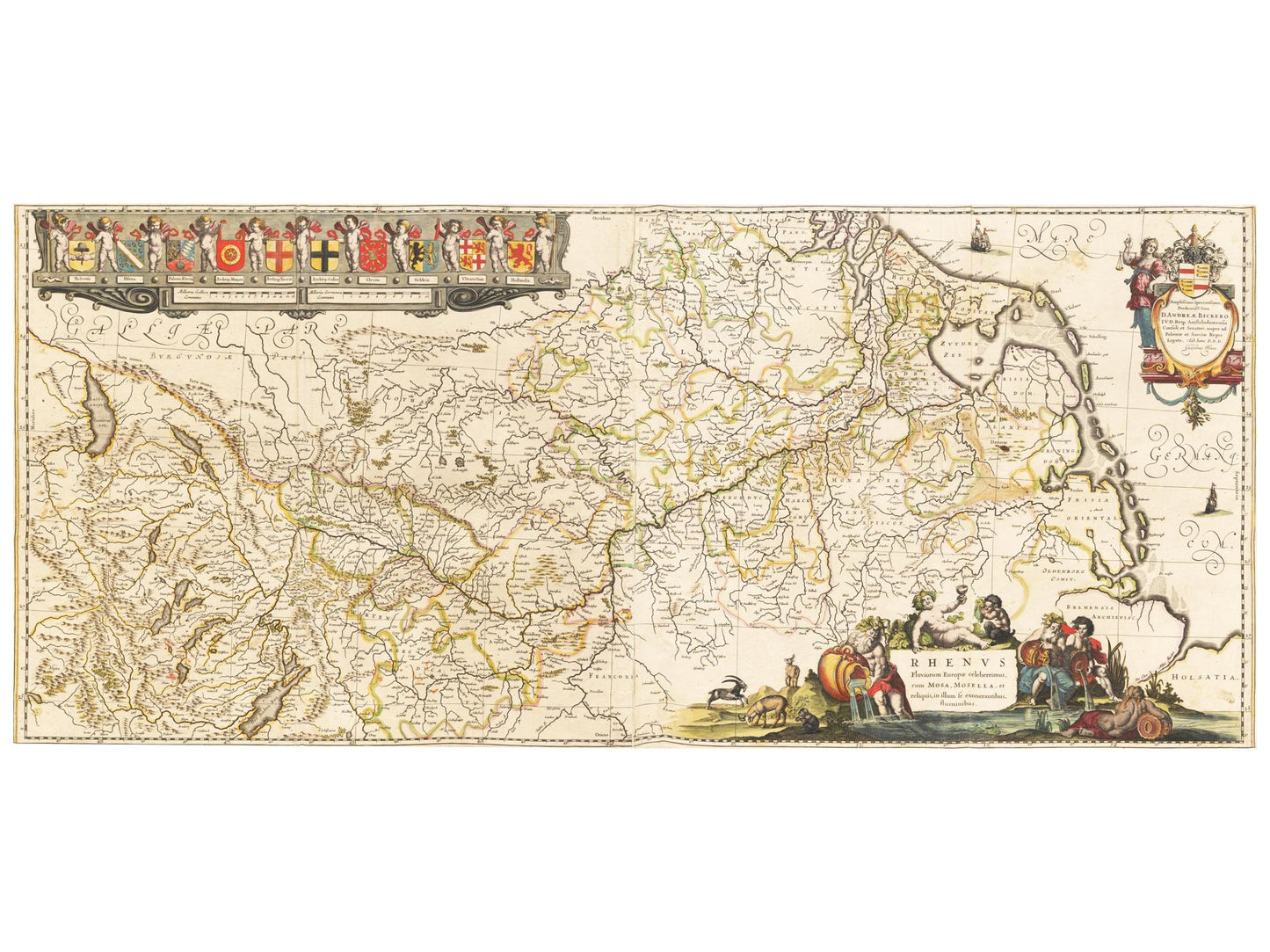 Historische Landkarte Lauf des Rhein um 1635