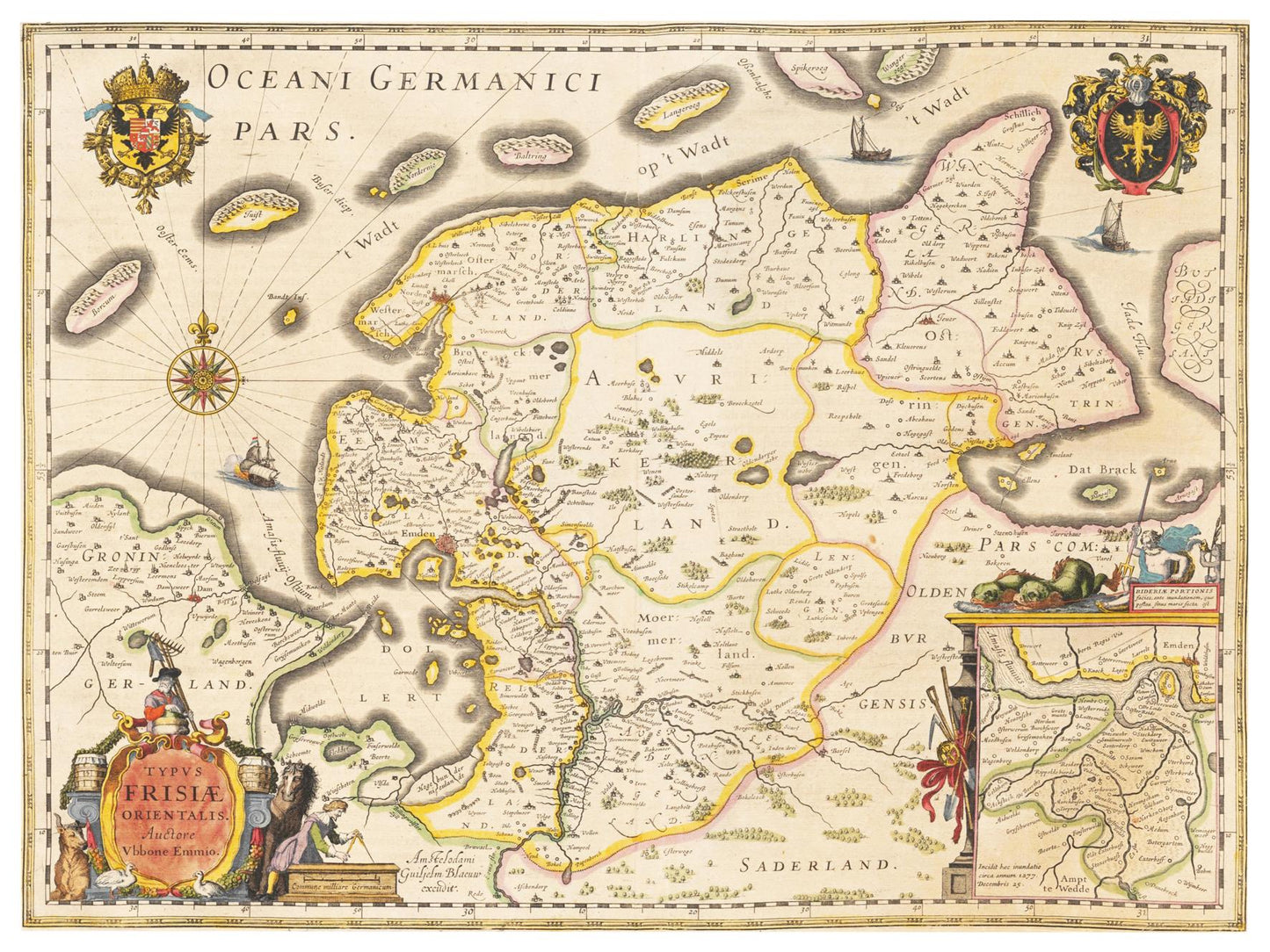 Historische Landkarte Ostfriesland um 1635