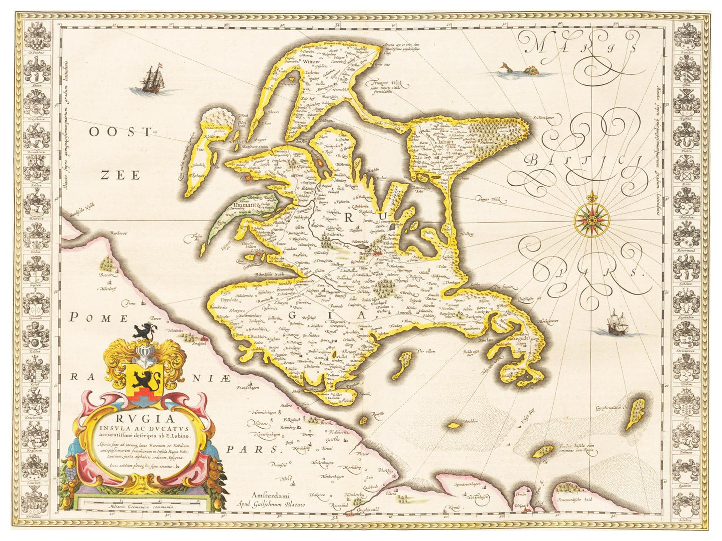 Historische Landkarte Insel Rügen um 1635