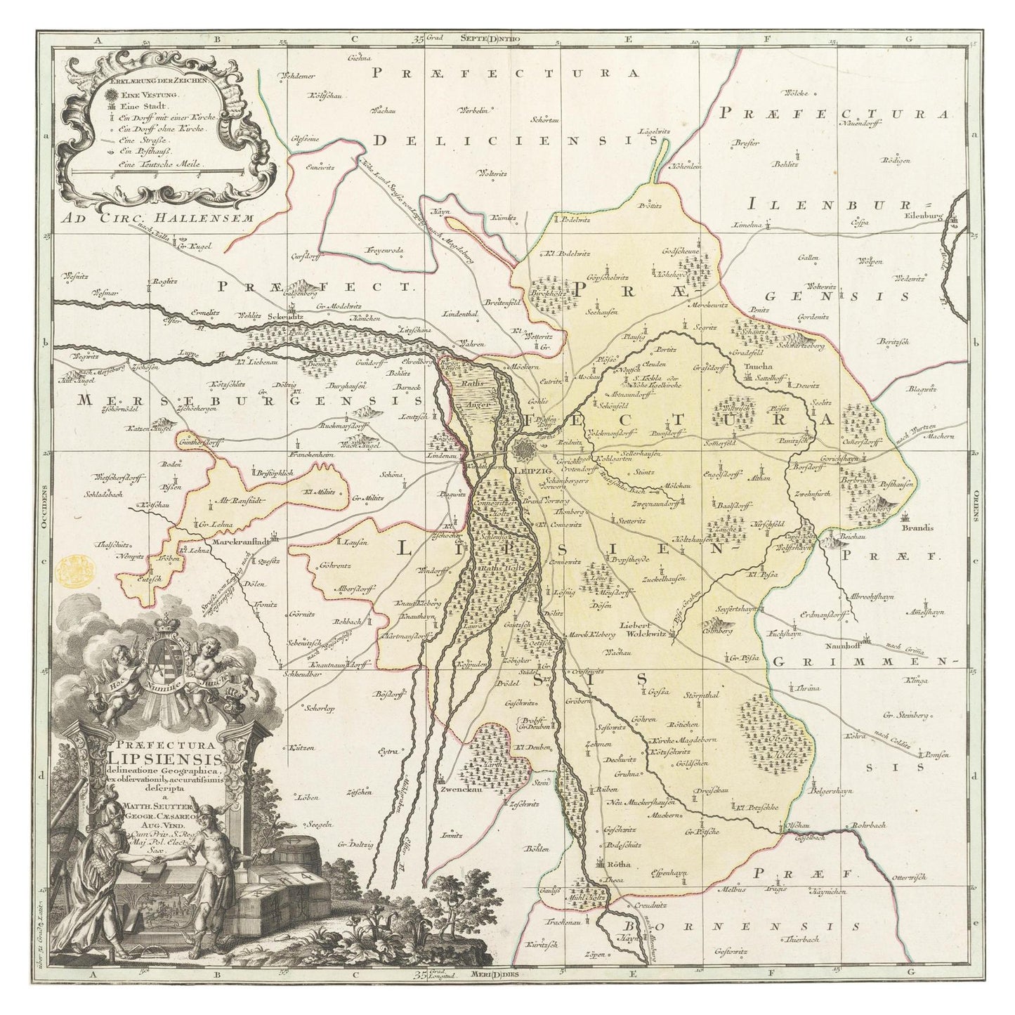Historische Landkarte Leipzig um 1750