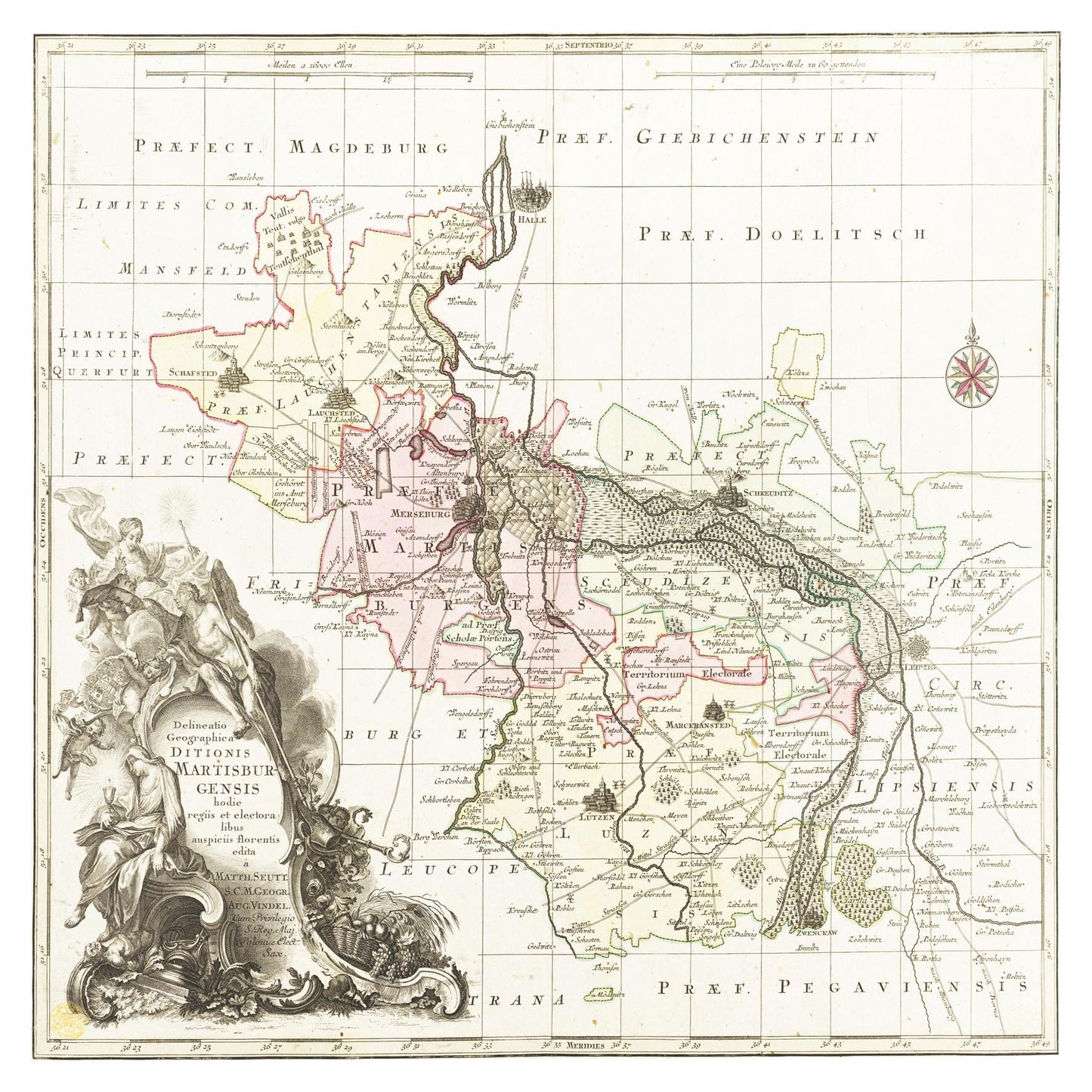 Historische Landkarte Merseburg um 1750