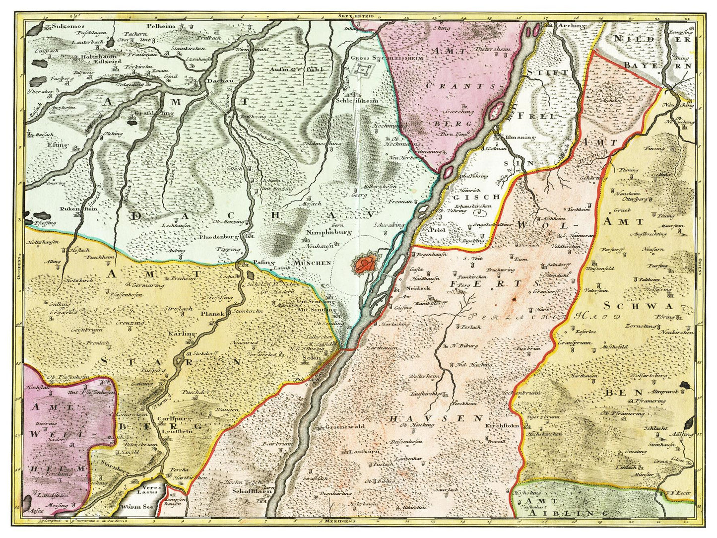 Historische Landkarte München um 1740