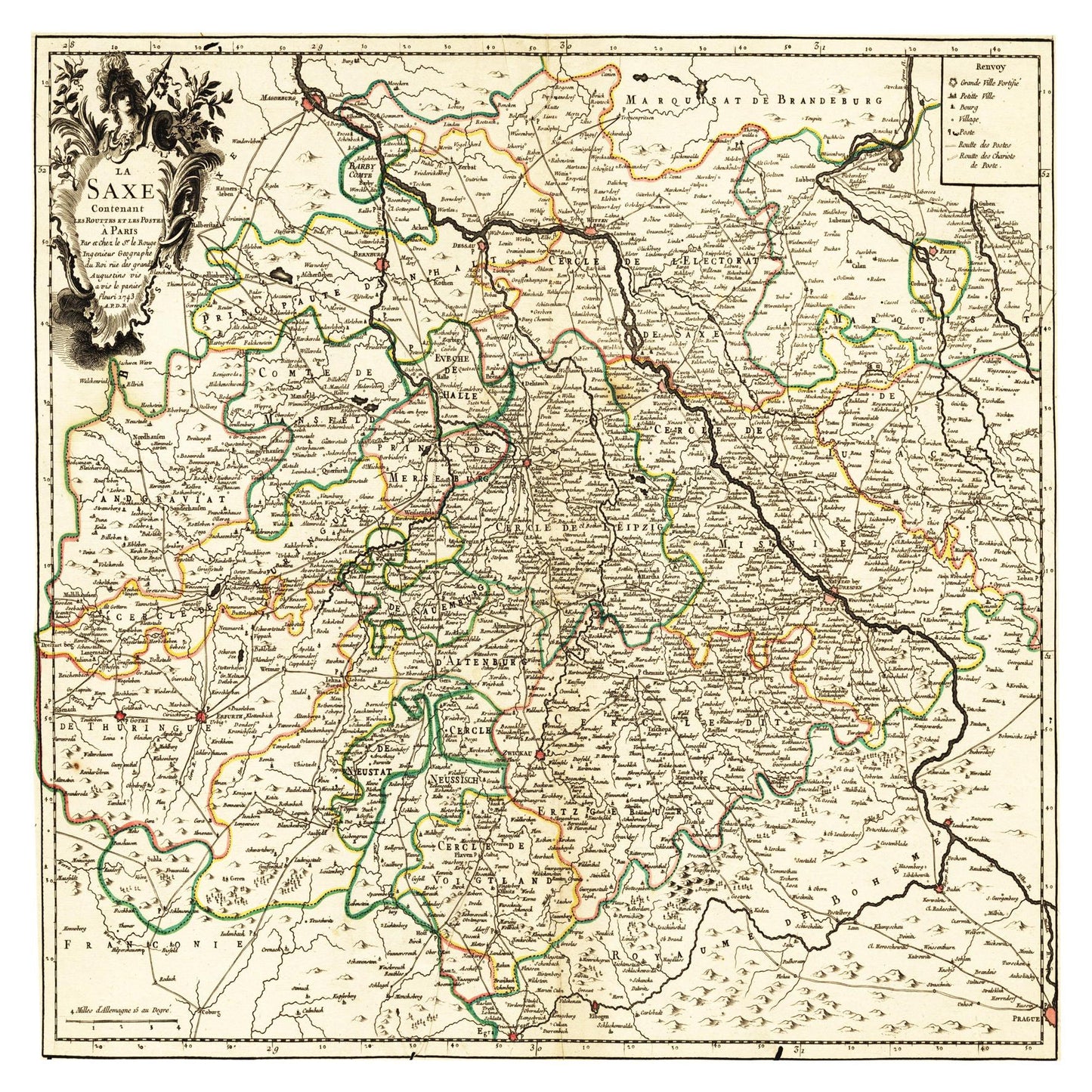 Historische Landkarte Sachsen um 1743
