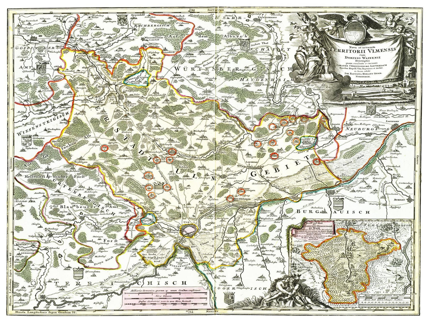 Historische Landkarte Ulm um 1712