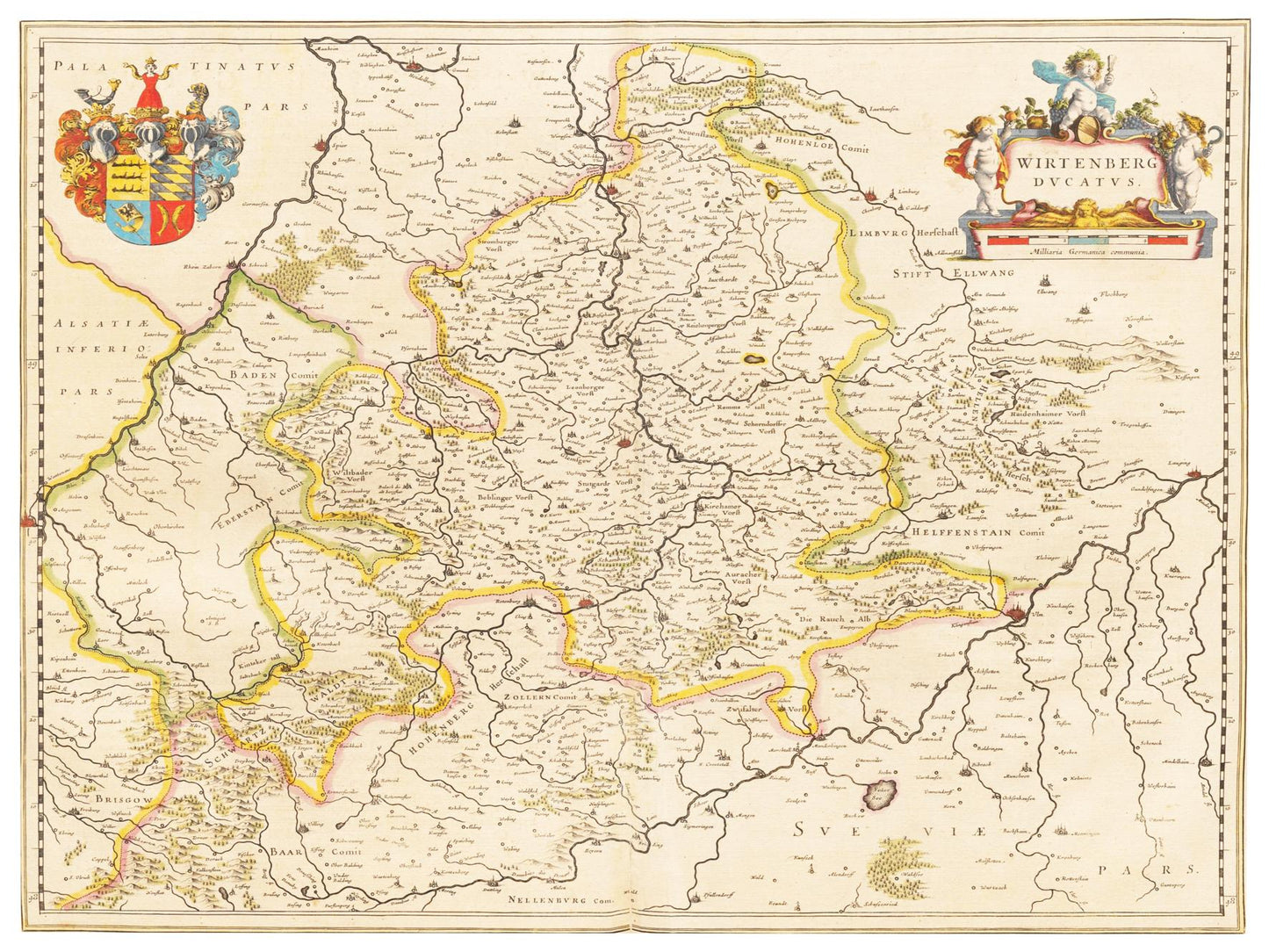 Historische Landkarte Württemberg um 1635