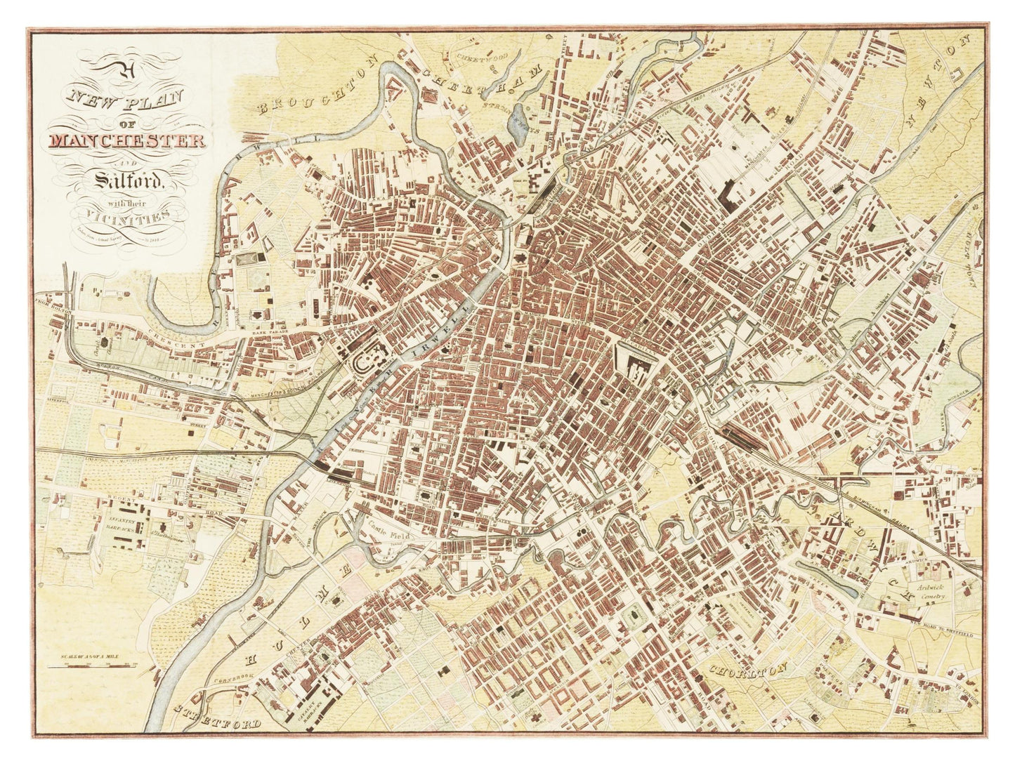 Historischer Stadtplan Manchester um 1844