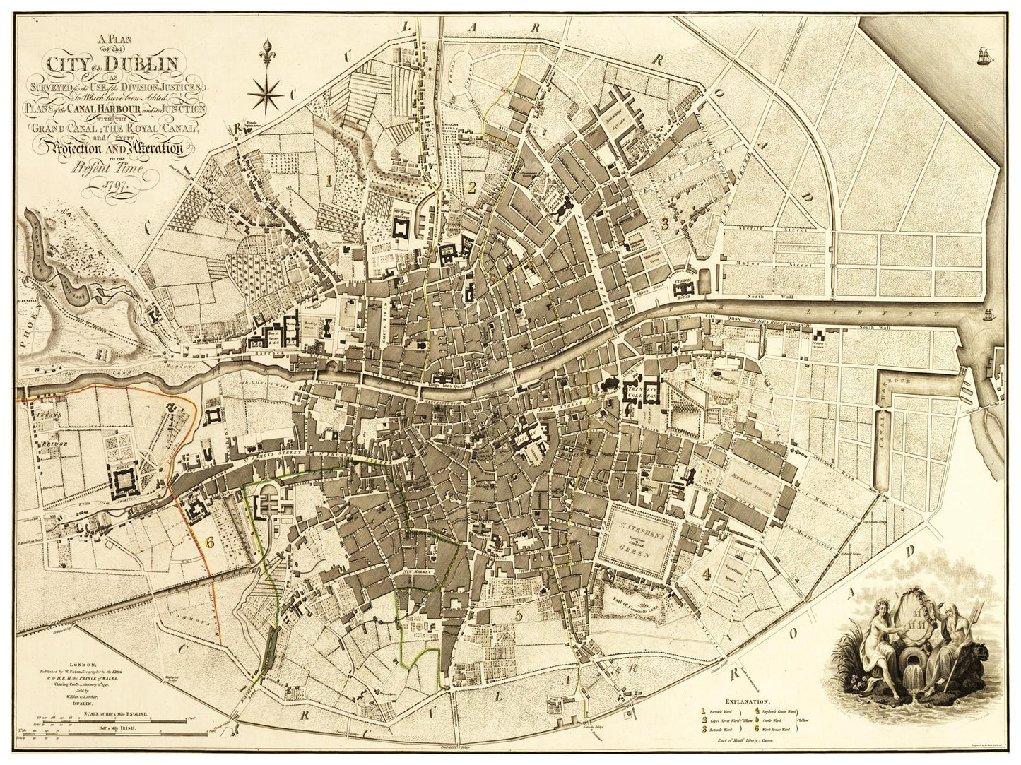 Historischer Stadtplan Dublin um 1797