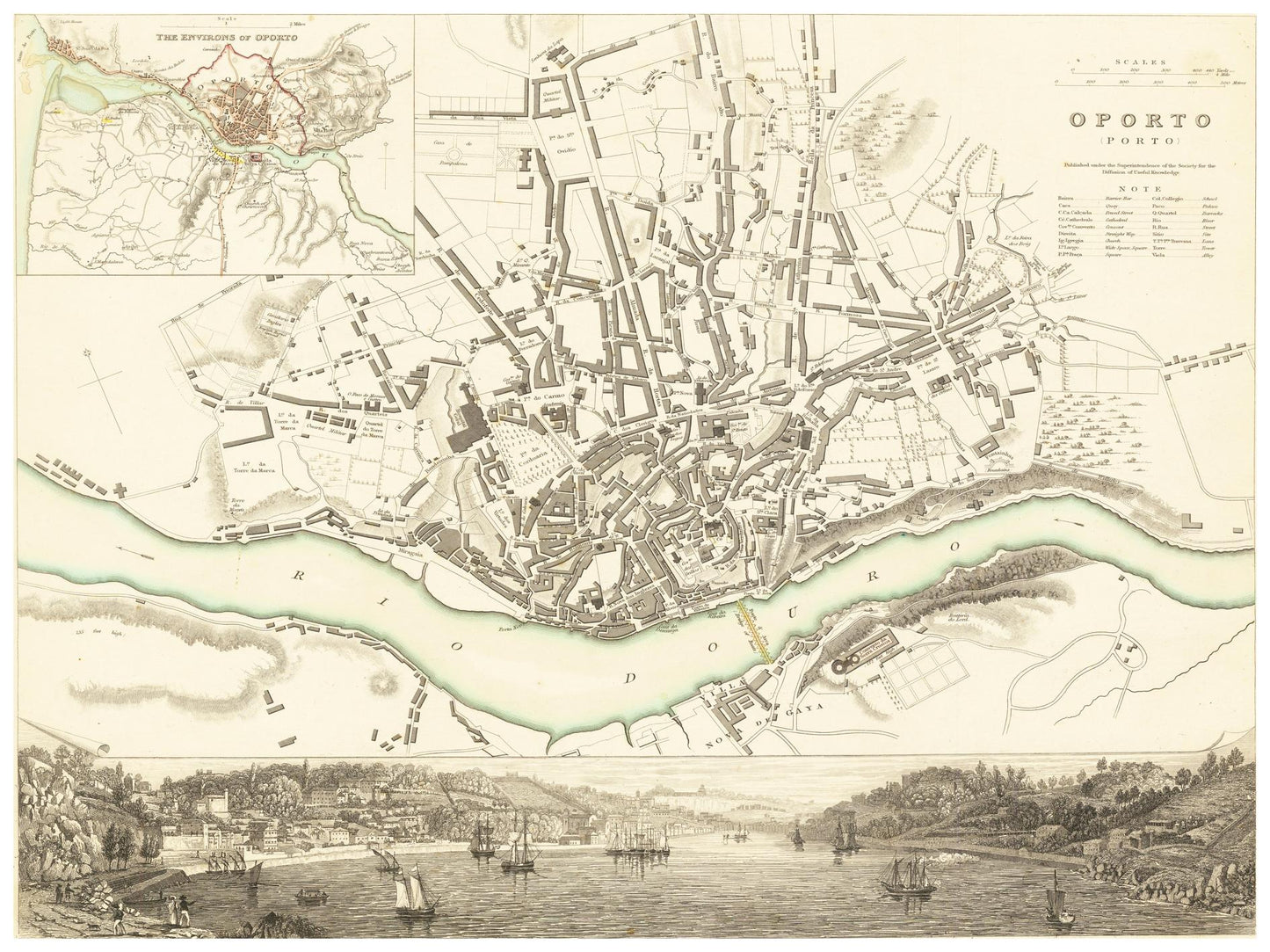 Historischer Stadtplan Porto um 1833