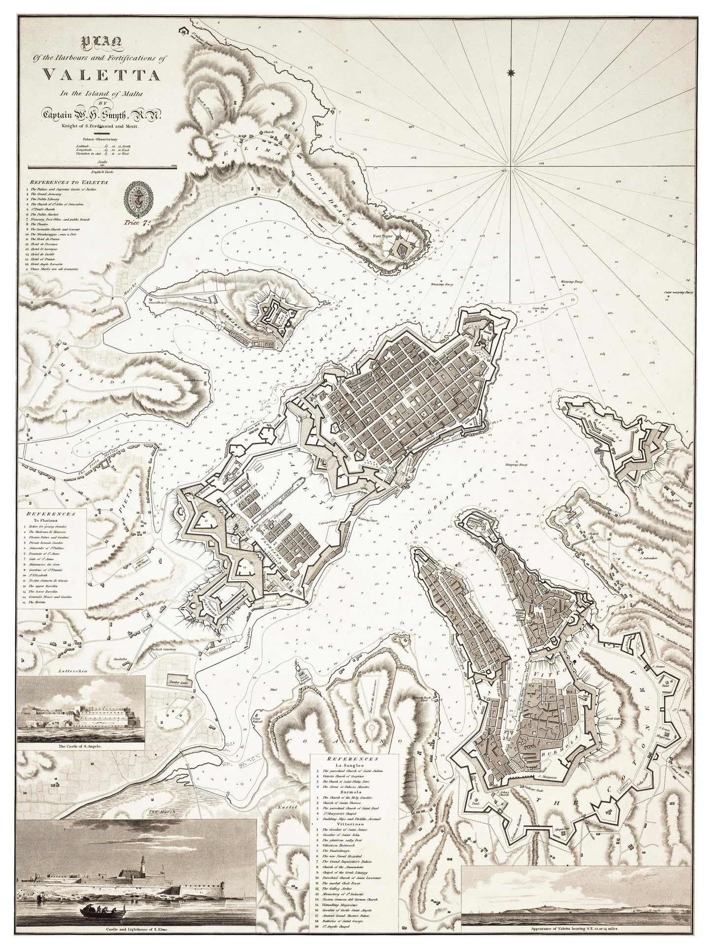 Historischer Stadtplan Valetta um 1821