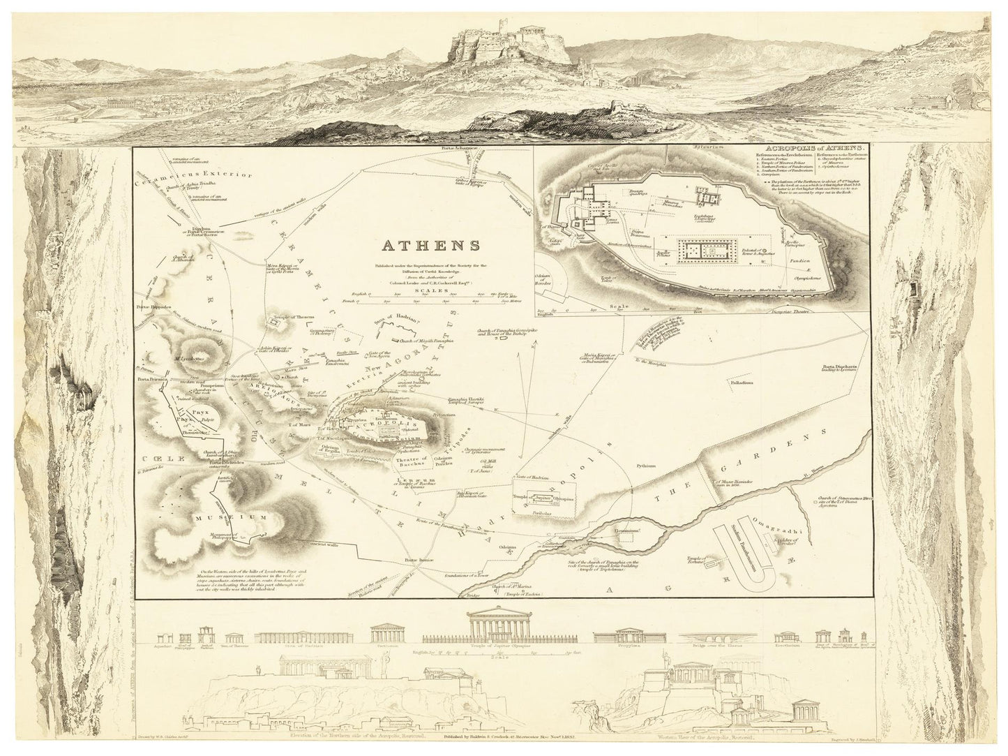 Historischer Stadtplan Athen um 1832