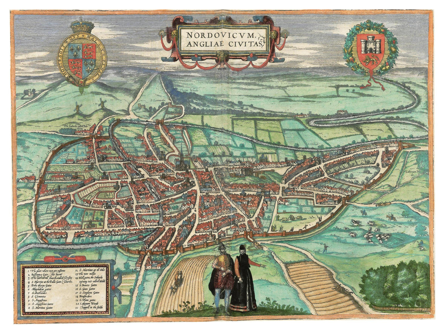 Historische Stadtansicht Norwich um 1609