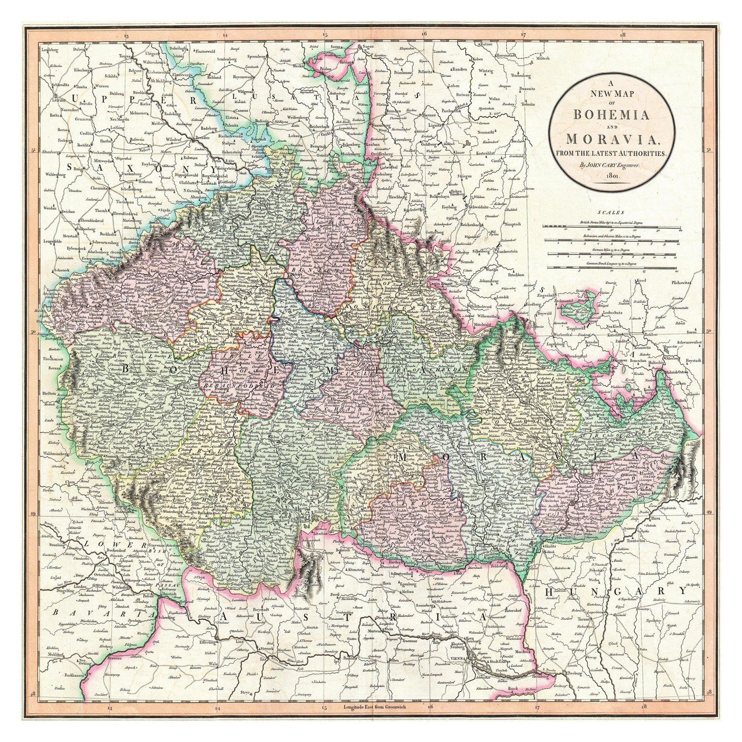 Historische Landkarte Tschechien um 1800
