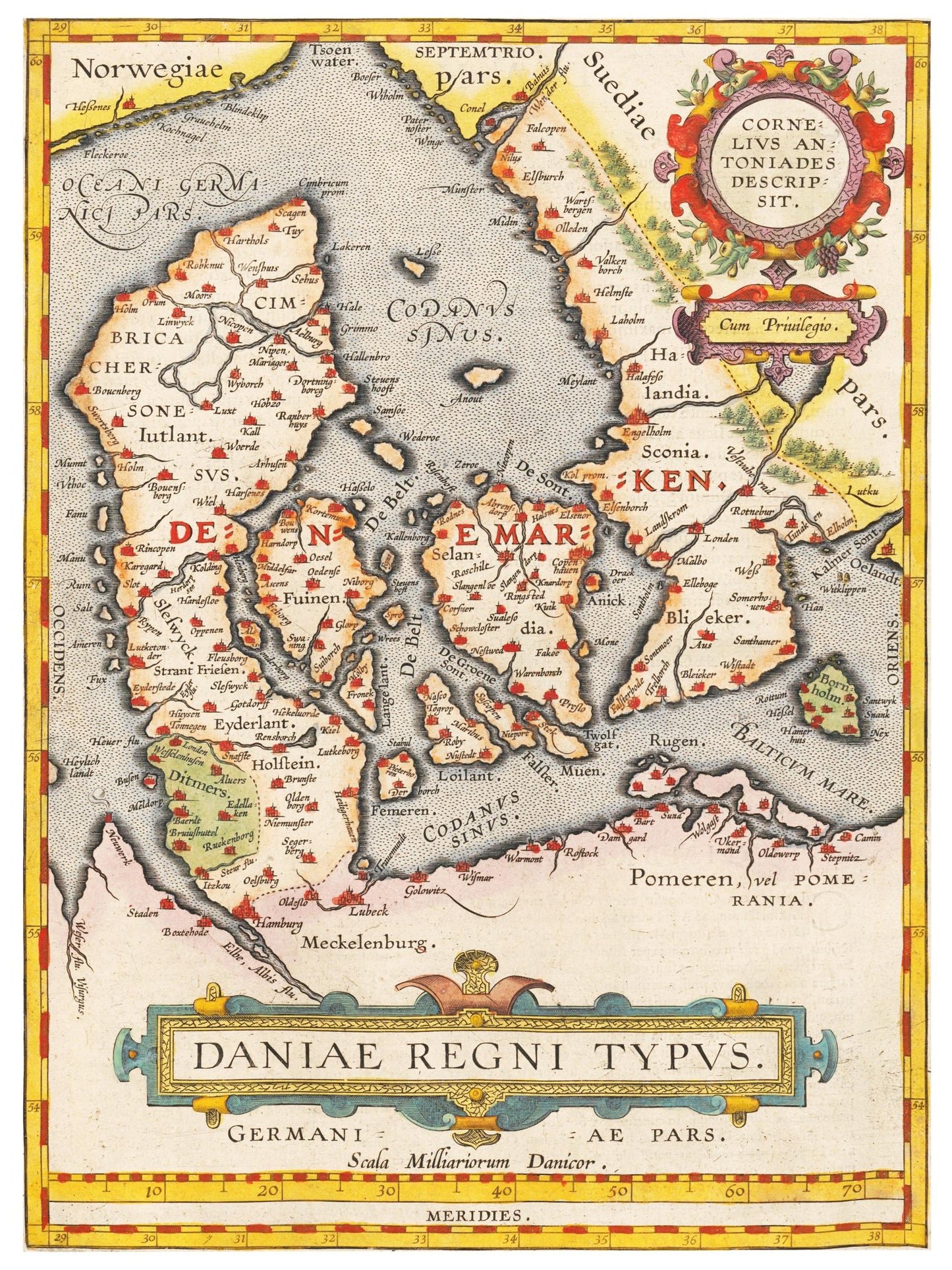 Historische Landkarte Dänemark um 1609