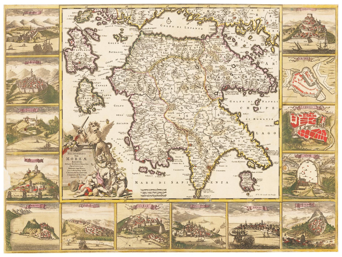 Historische Landkarte Peloponnes um 1698