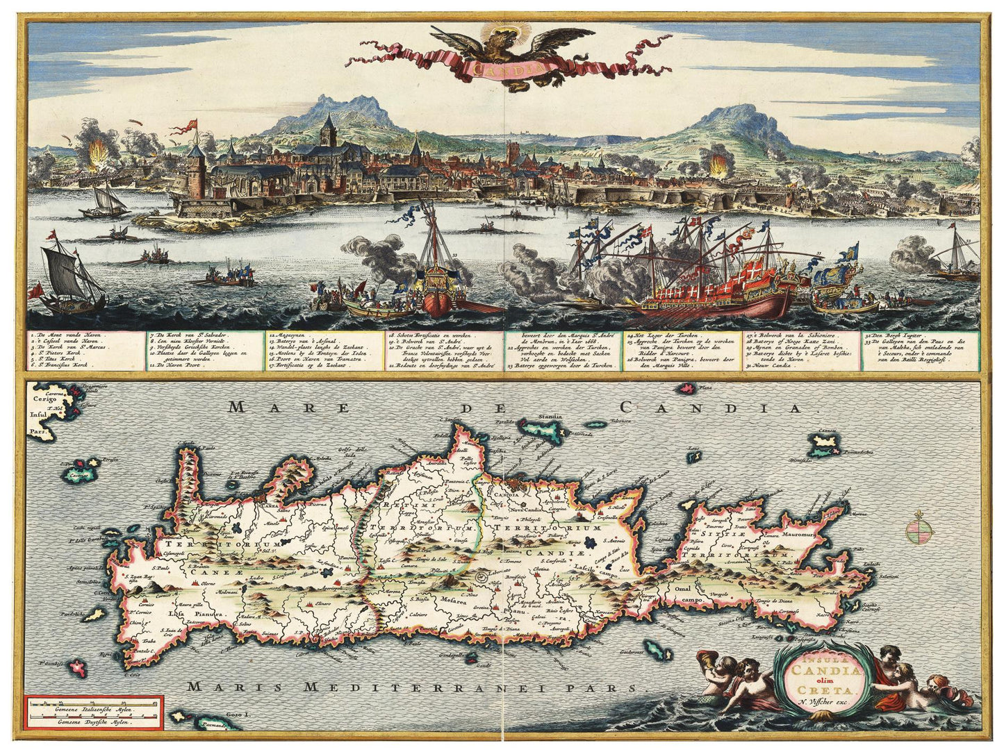 Historische Landkarte Kreta um 1668
