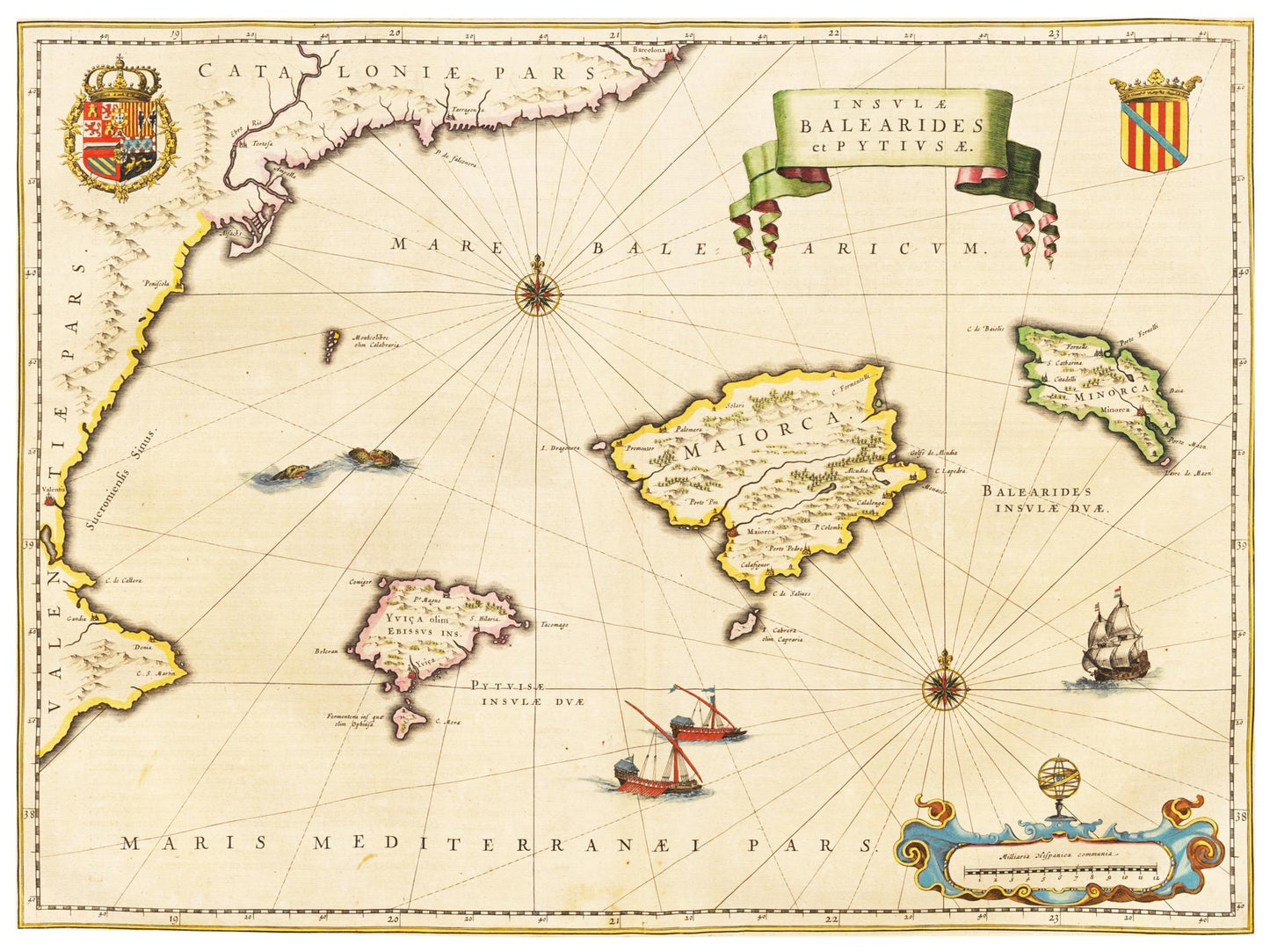 Historische Landkarte Balearische Inseln um 1635