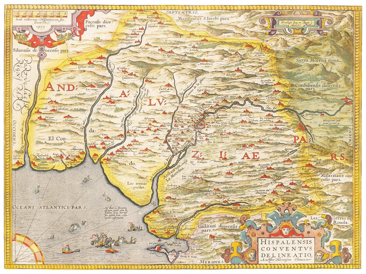 Historische Landkarte Andalusien um 1609