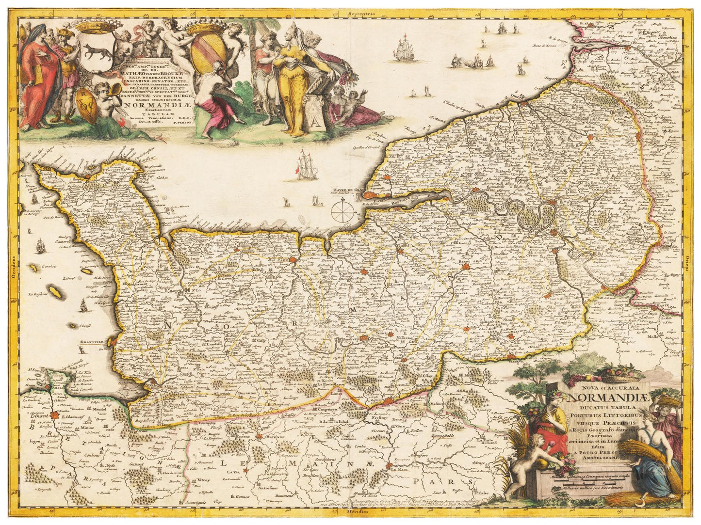 Historische Landkarte Normandie um 1698