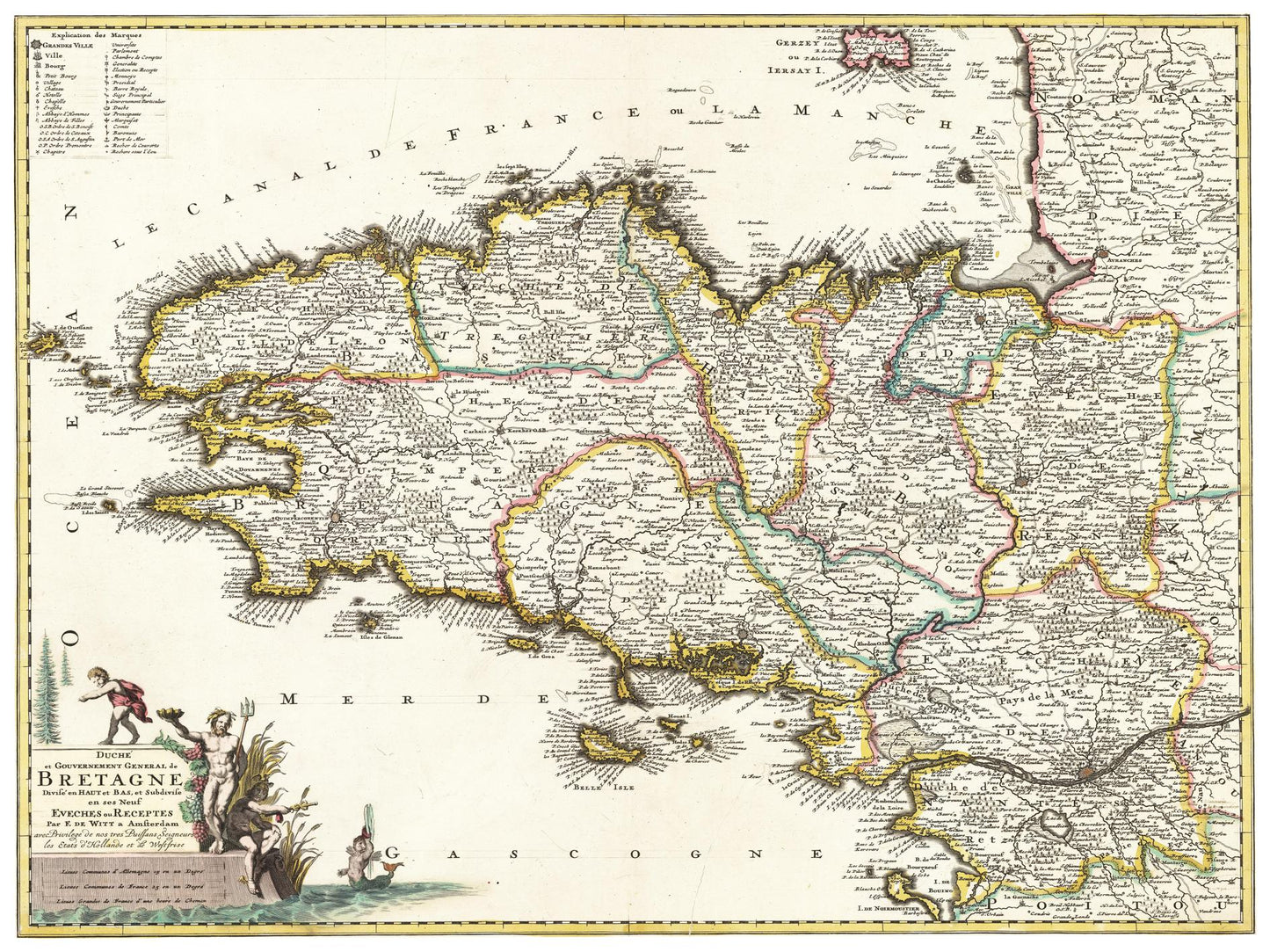 Historische Landkarte Bretagne um 1698