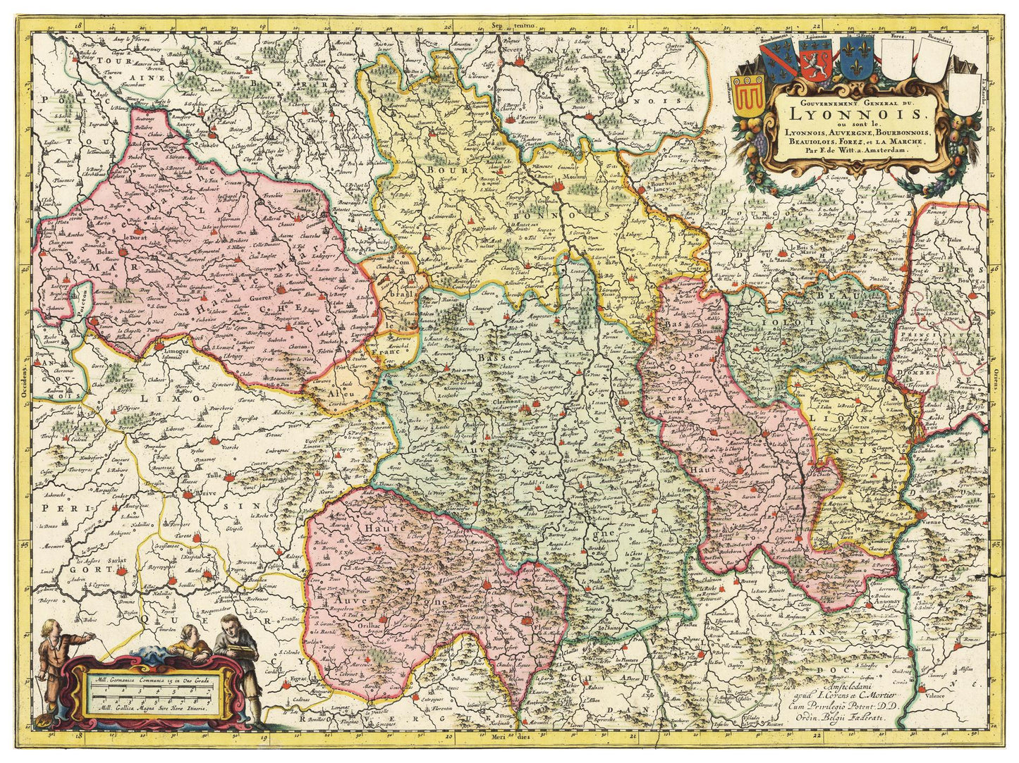 Historische Landkarte Auvergne um 1720