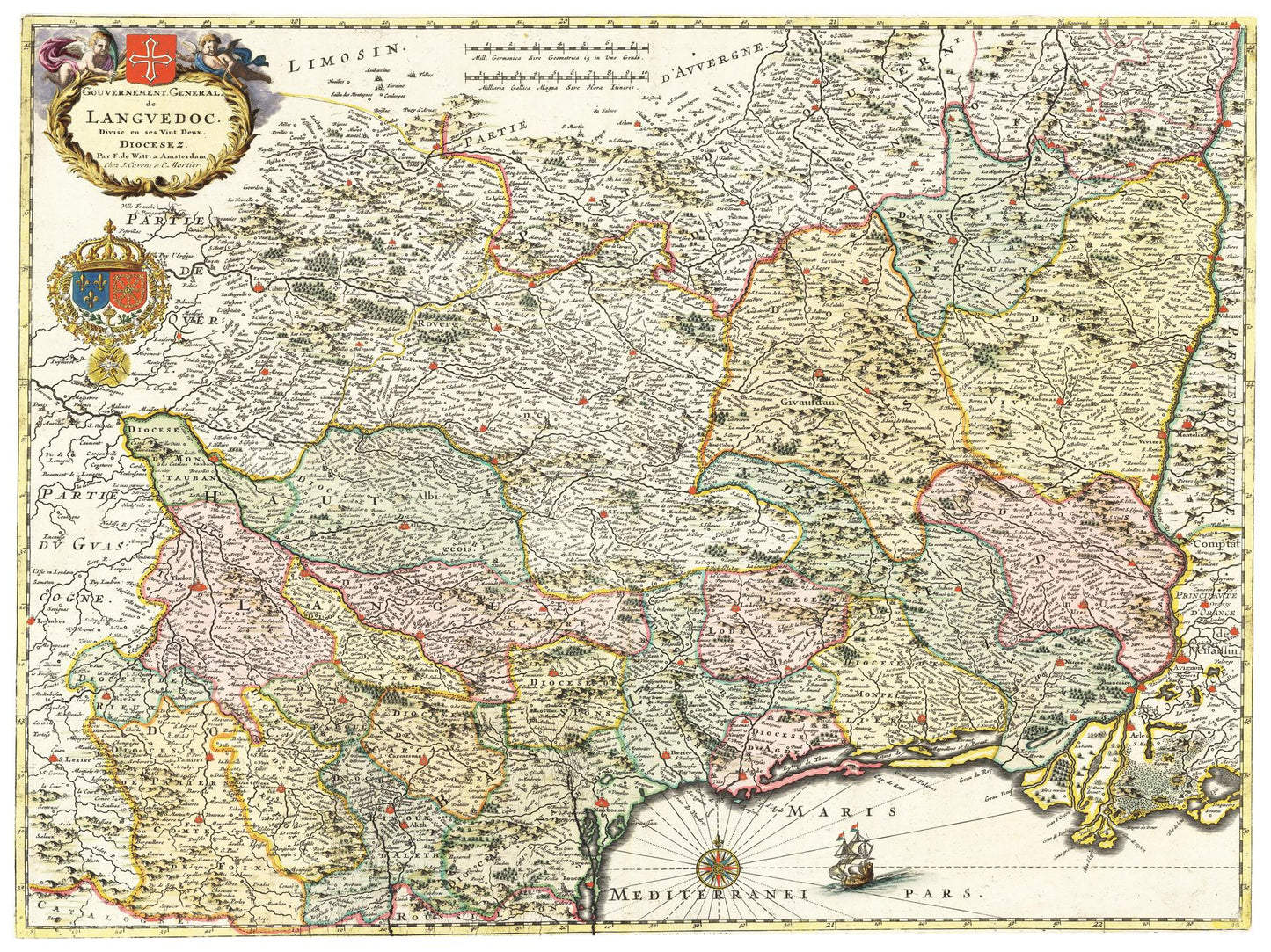 Historische Landkarte Languedoc um 1721