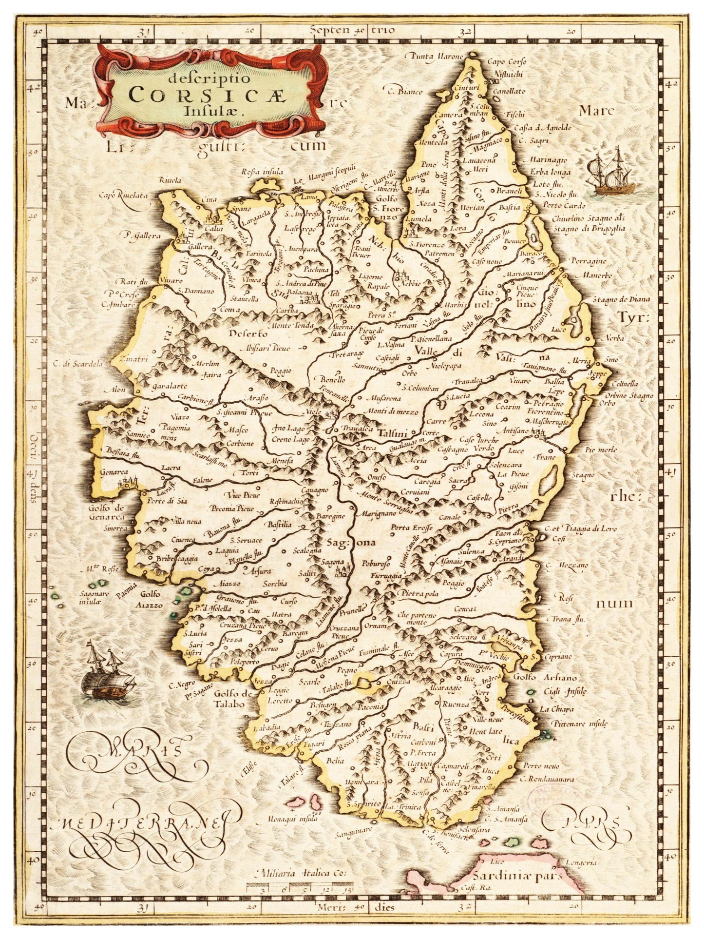 Historische Landkarte Korsika um 1650