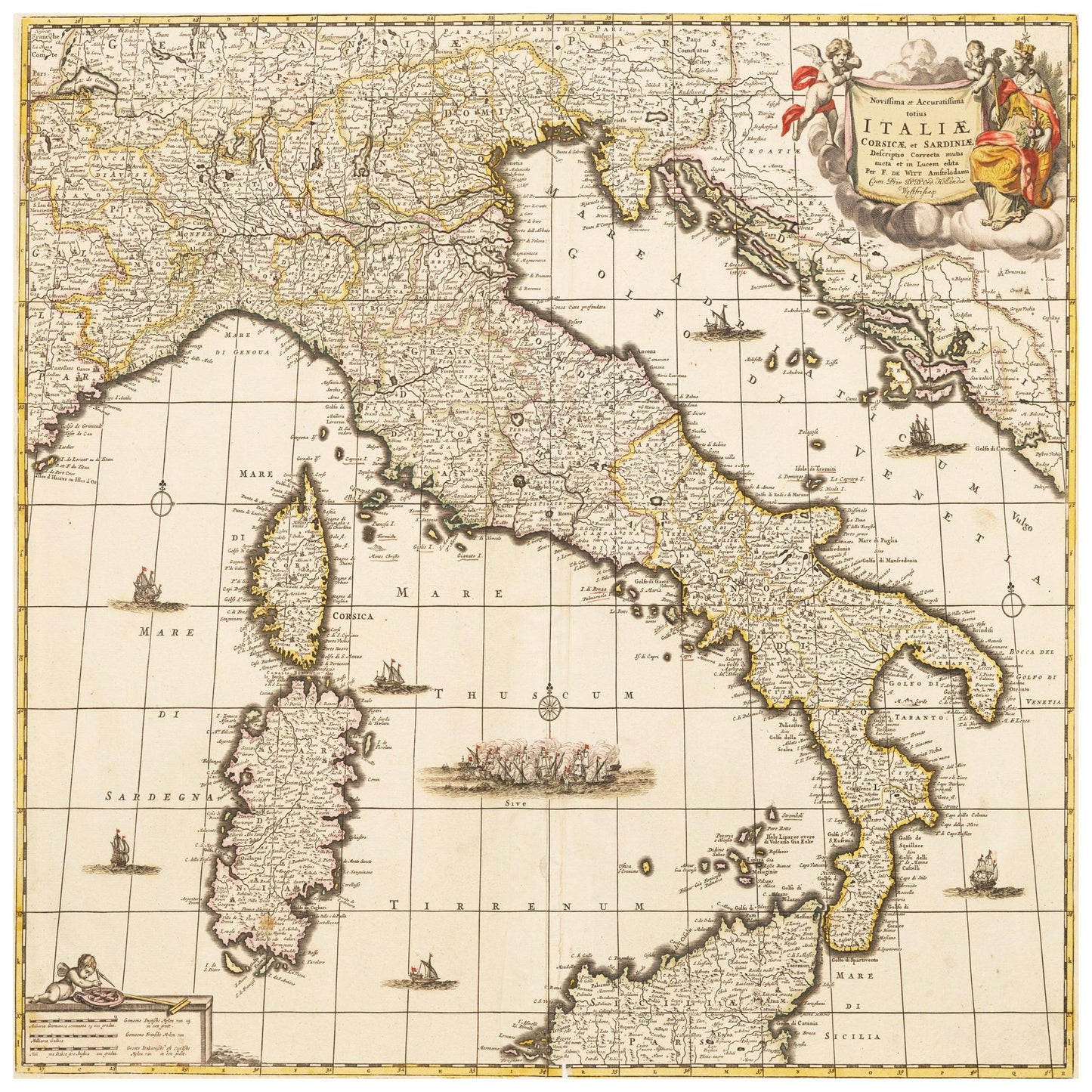 Historische Landkarte Italien um 1698