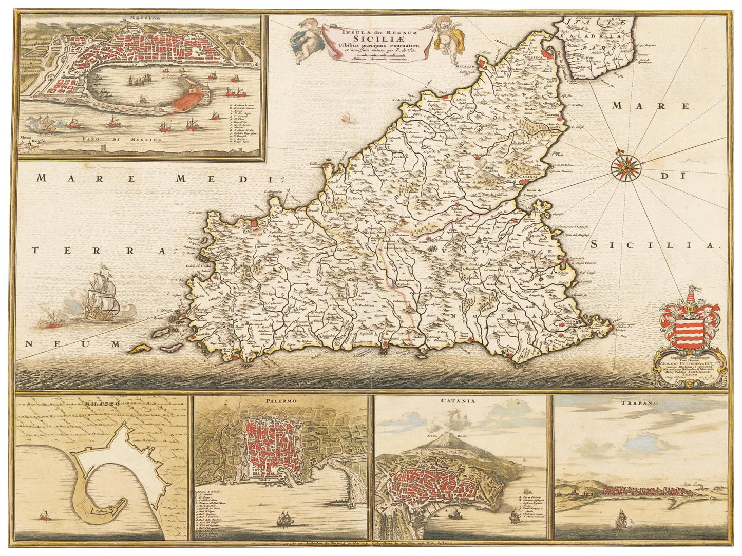 Historische Landkarte Sizilien um 1698