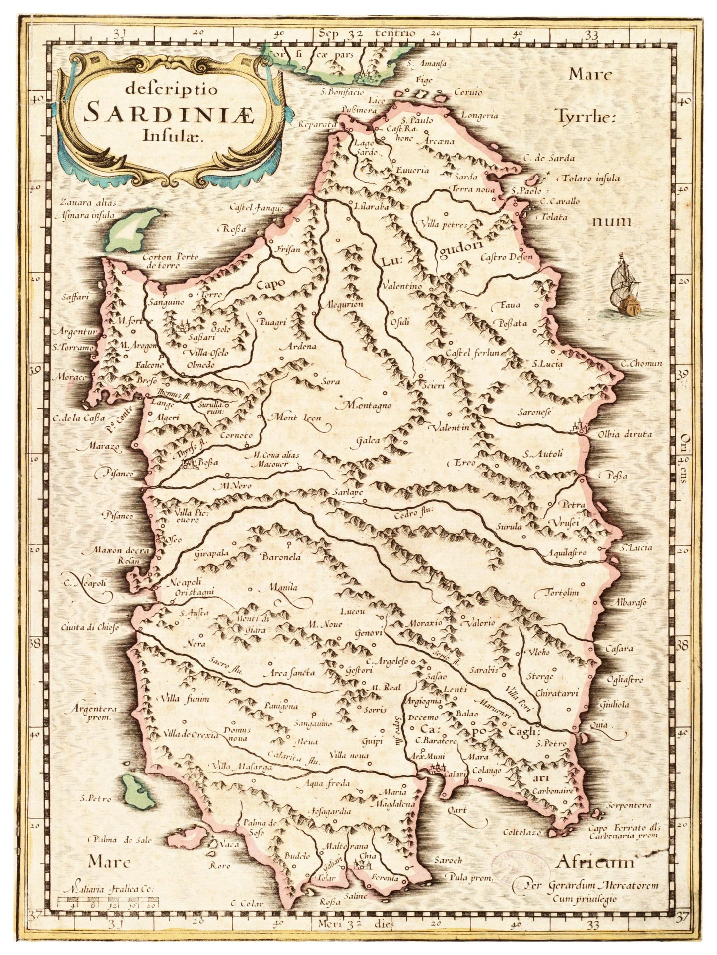Historische Landkarte Sardinien um 1698