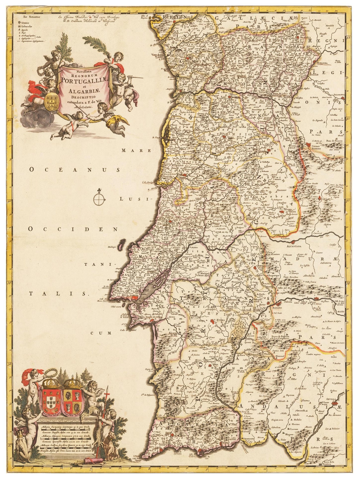 Historische Landkarte Portugal um 1698