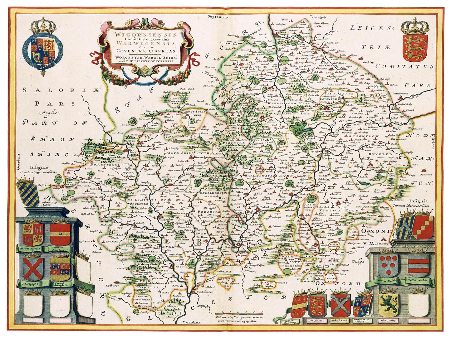 Historische Landkarte Worcestershire um 1646