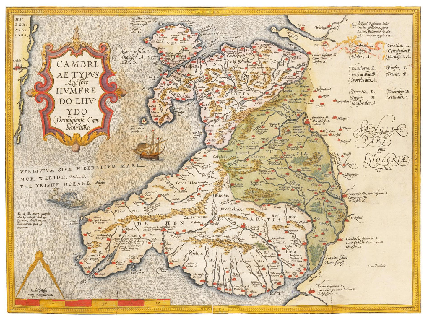 Historische Landkarte Wales um 1609