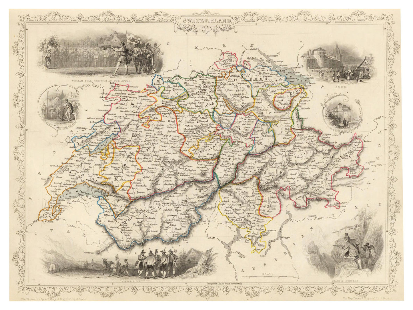 Historische Landkarte Schweiz um 1850