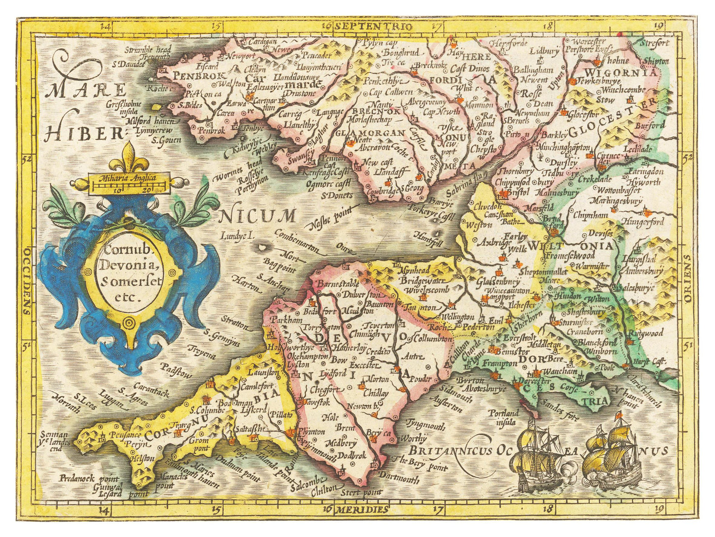 Historische Landkarte Cornwall um 1609