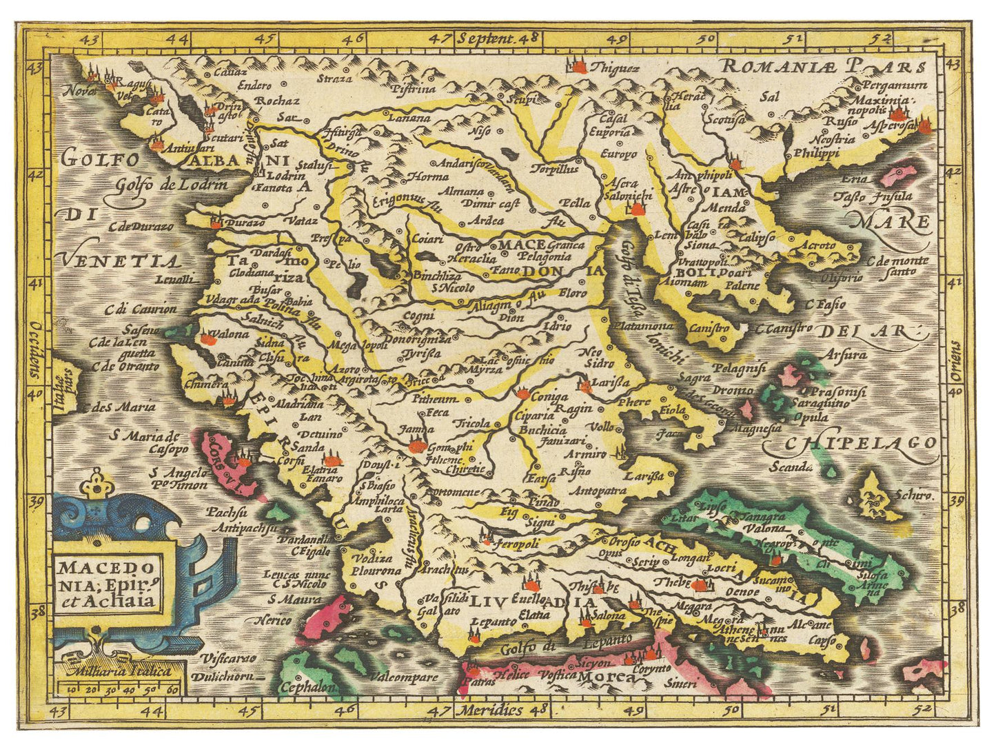 Historische Landkarte Mazedonien um 1609
